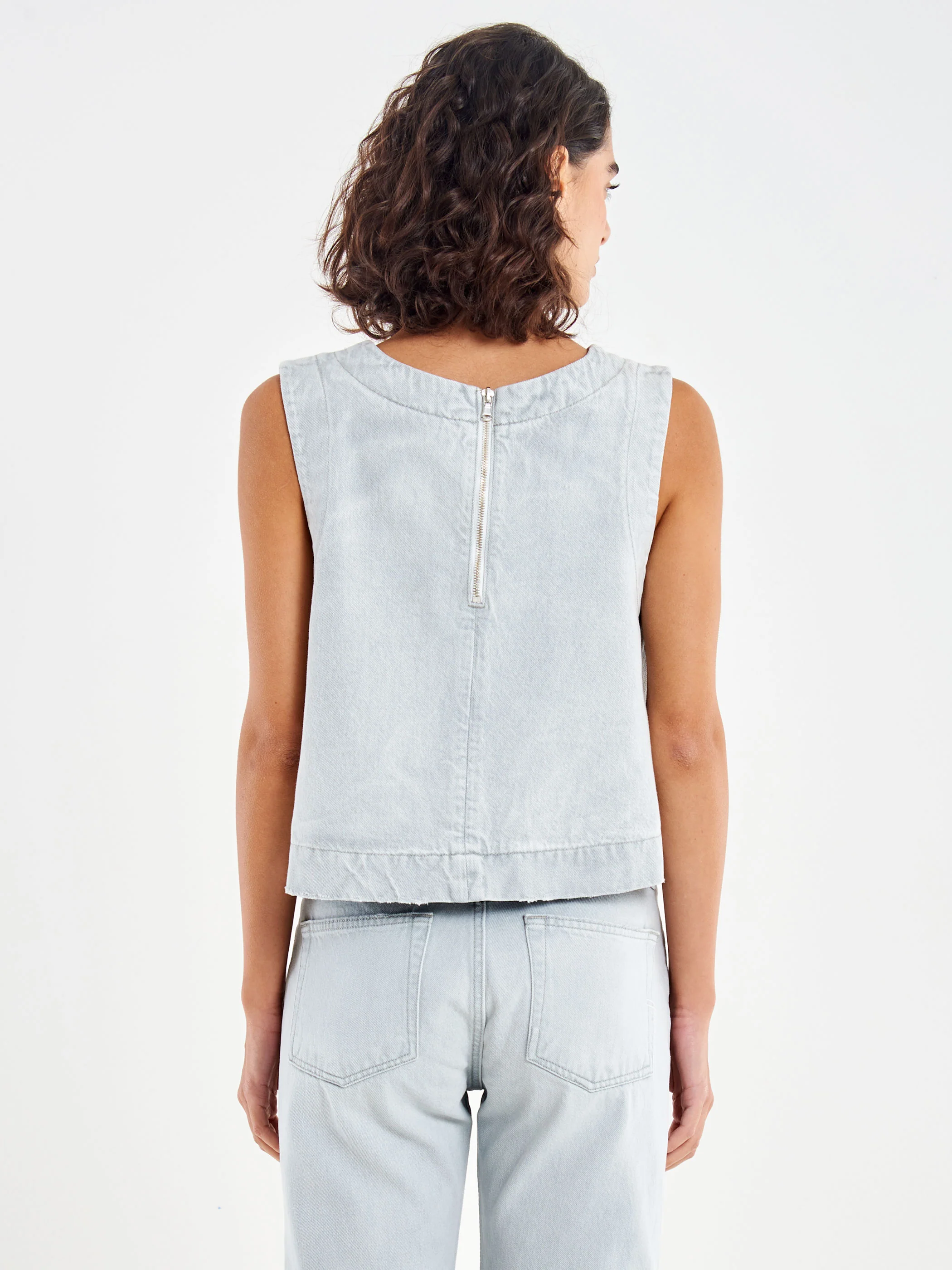 Top in Denim Bottoni Gioiello Grigio - Image 3
